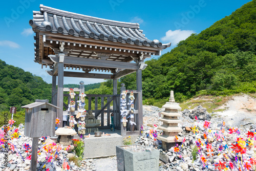 Osorezan Bodaiji Temple in Mutsu, Aomori, Japan. founded in 862 AD by the famed monk Ennin, a famous historic site. photo