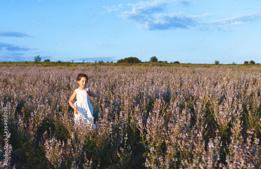 happy girl running in flower field happy girl running in flower field