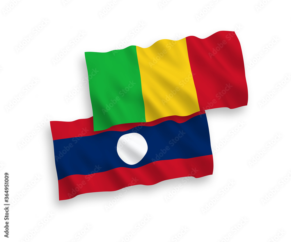 Fototapeta premium Flags of Mali and Laos on a white background