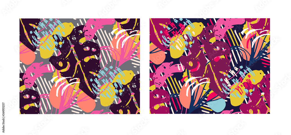 Abstract hand drawn doodle template design elements. Abstract splash banner set. Pattern background art.