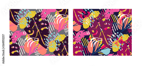 Abstract hand drawn doodle template design elements. Abstract splash banner set. Pattern background art.