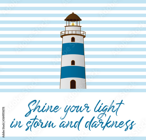 Quote lighthouse illustration. White blue beacon.