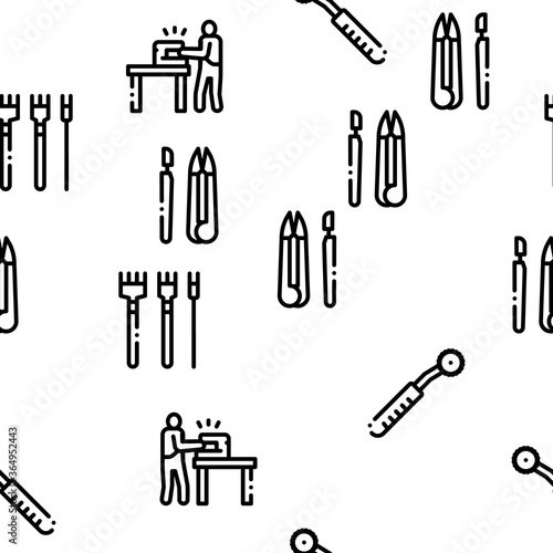 Leatherworking Job Seamless Pattern Vector Thin Line. Illustrations