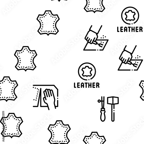 Leatherworking Job Seamless Pattern Vector Thin Line. Illustrations