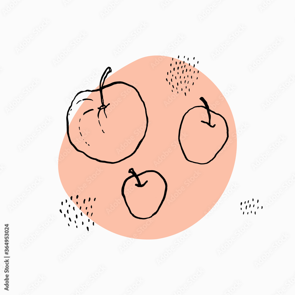 Three apples drawn by brush and ink. Healthy snack. Vector illustration. Three apples drawn by brush and ink. Healthy snack. Vector illustration.