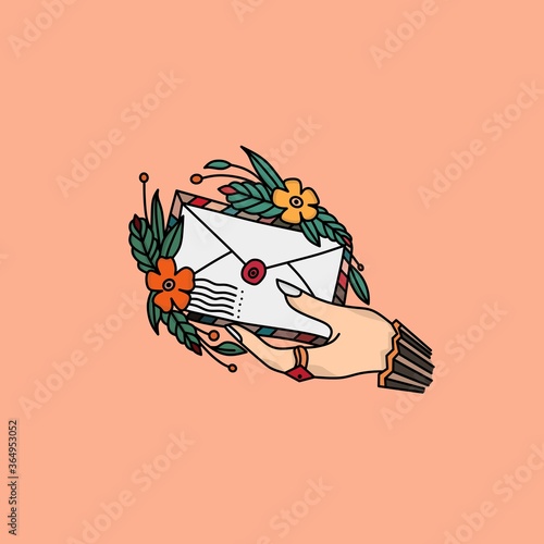 vector illustration of a hand receiving a letter. suitable for templates, baners, tattoos, wallpaper and others