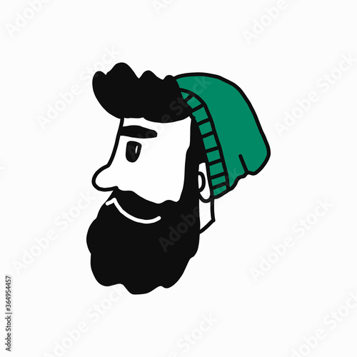 hipster male face in a hat on a white background. vector illustration in a flat isolated style. for icons, t shirt design, banner and poster.