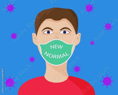 Illustration vector design of a man wearing medical mask for avoiding the virus on new normal activities. Covid-19