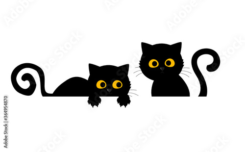Halloween background with black cat on white background vector illustration.