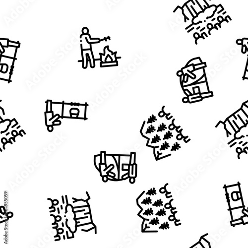 Hiking Extreme Tourism Seamless Pattern Vector Thin Line. Illustrations