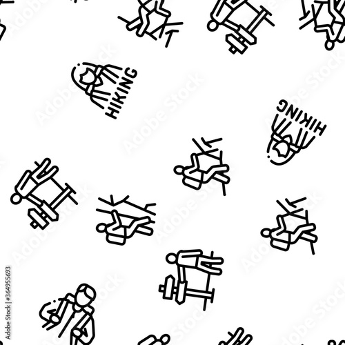 Hiking Extreme Tourism Seamless Pattern Vector Thin Line. Illustrations