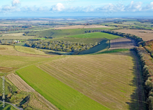 Aerial view of the fields at Monks Down in Wiltshire