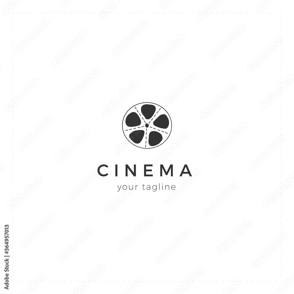 Vector hand drawn logo template with a bobbin. Cinema isolated object, cinematography illustration.