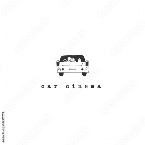 Vector hand drawn simple illustration. Car cinema logo template.