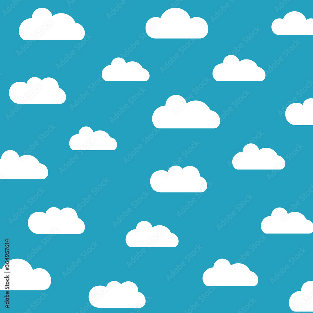 White cartoon clouds set isolated on blue background. Collection of different clouds for web site, background template, wallpaper and sky design. Creative modern concept. Clouds vector illustration