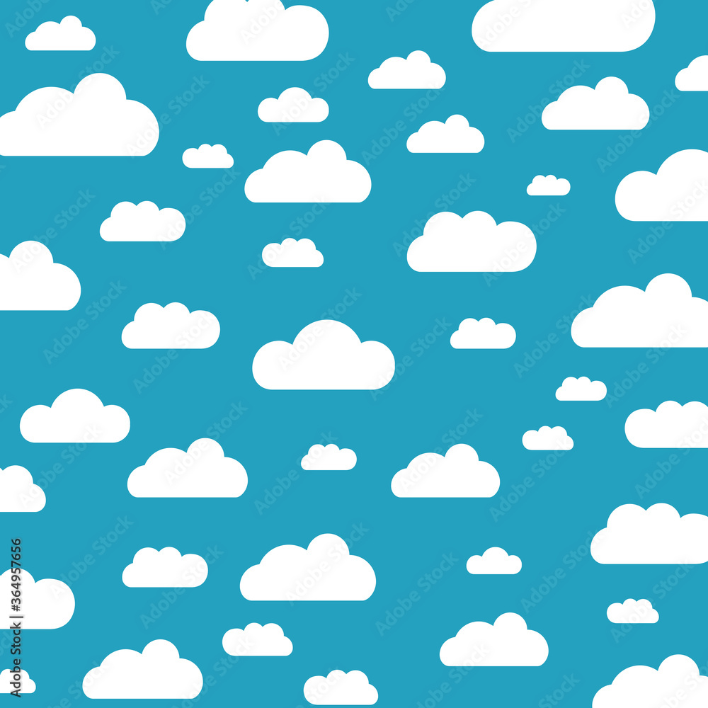 White cartoon clouds set isolated on blue background. Collection of different clouds for web site, background template, wallpaper and sky design. Creative modern concept. Clouds vector illustration