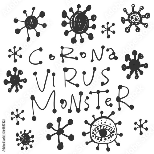 Corona Virus Monster. Covid-19. Sticker for social media content. Vector hand drawn illustration design. 