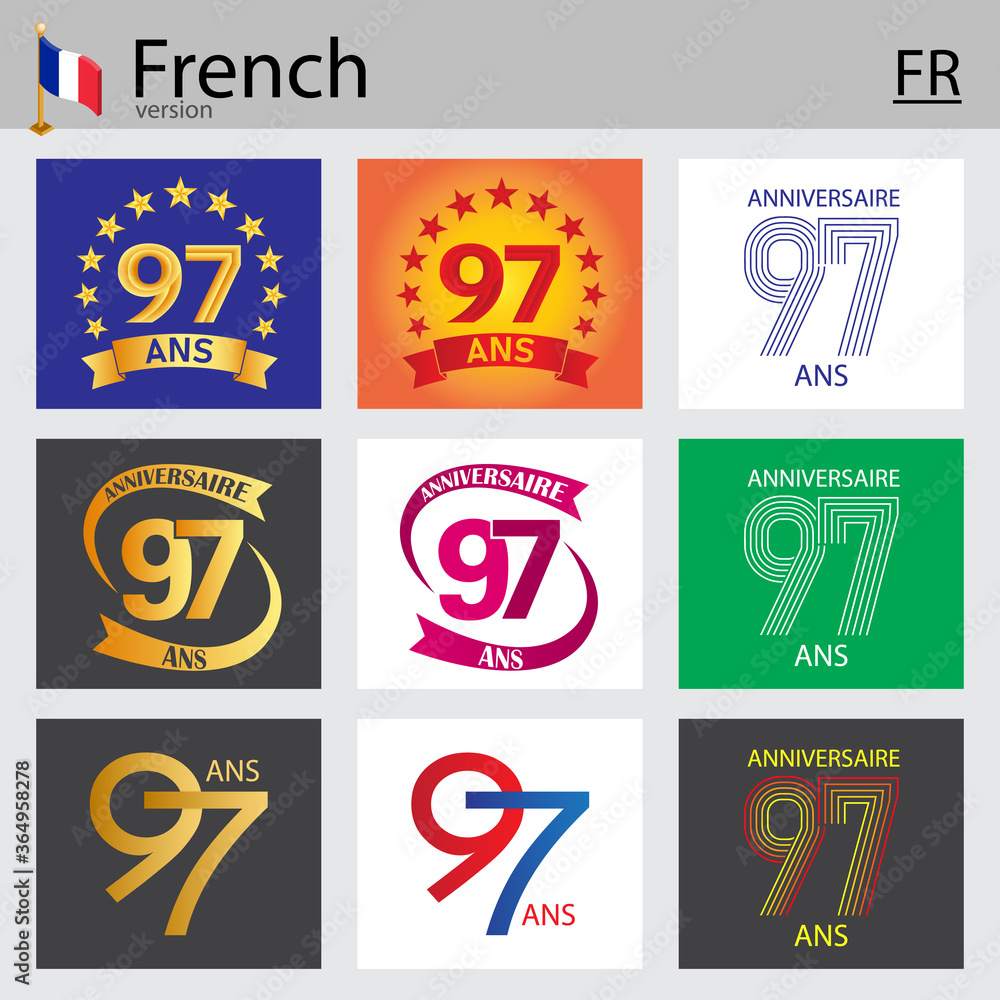 French set of number 97 templates