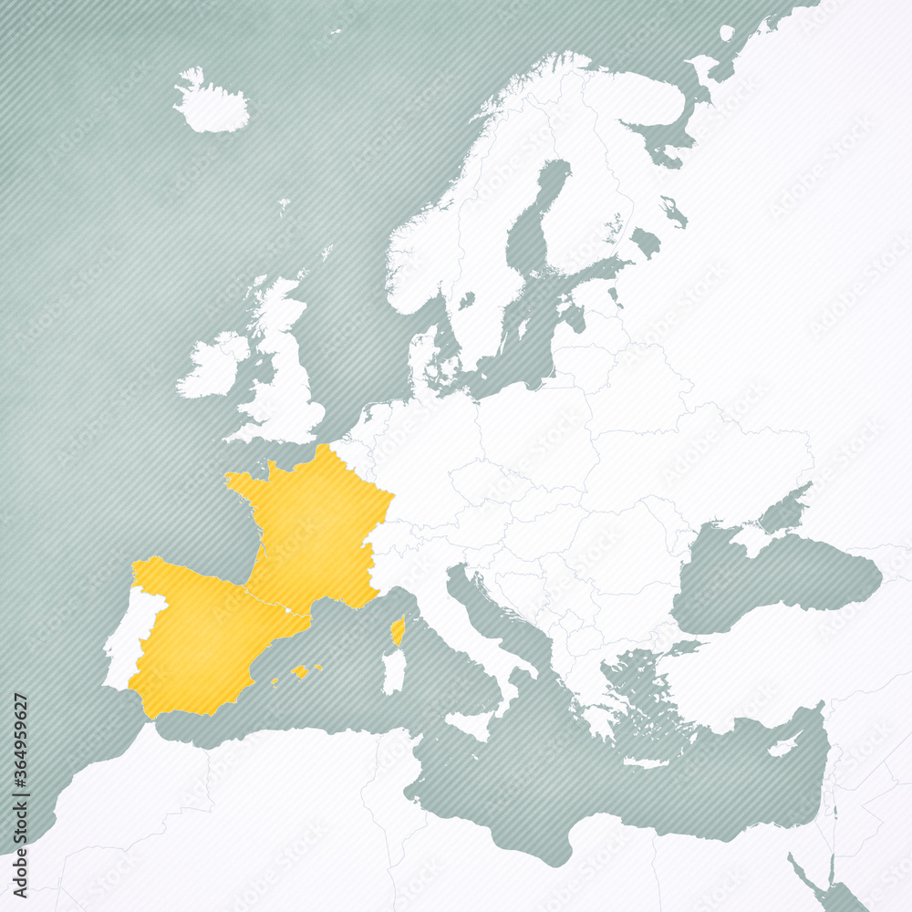 Fototapeta premium Map of Europe - France and Spain