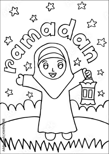 Muslim girl carrying a lantern.