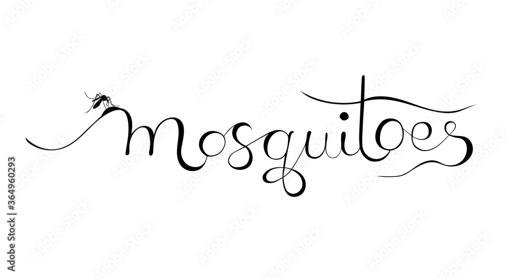 Lettering illustration Mosquitoes. Black on a white background