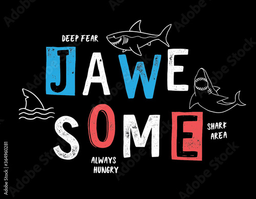 Hand drawn shark theme vector illustrations, for t-shirt prints, posters and other uses.
