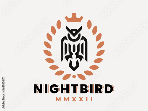 Owl modern logo. Night bird heraldic emblem design editable for your business. Filin vector illustration.