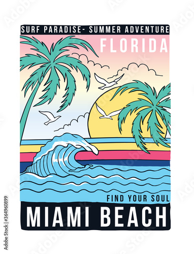 Florida Miami beach theme vector illustration, for t-shirt and other uses.