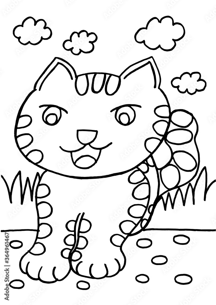 Fototapeta premium Cute cats run in the garden, coloring sheets.