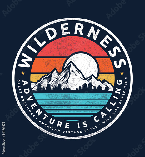 Mountain illustration, outdoor adventure . Vector graphic for t shirt and other uses.