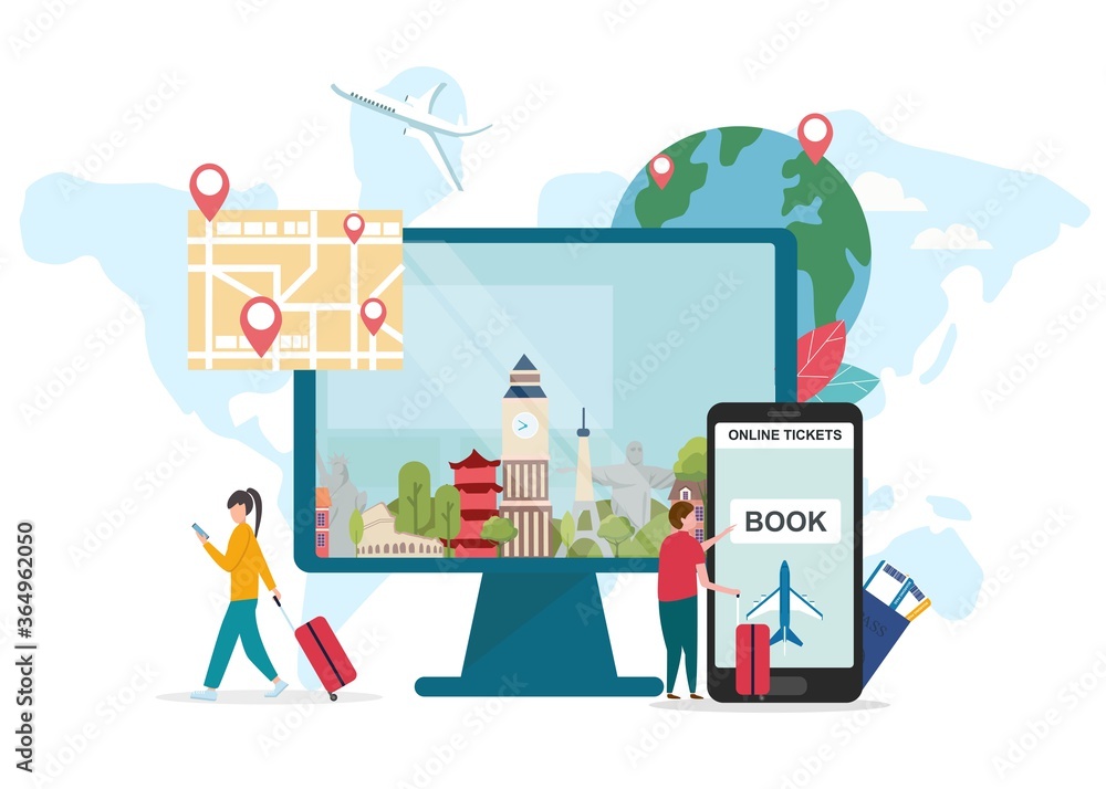 Vector illustration of phone with booking website on screen