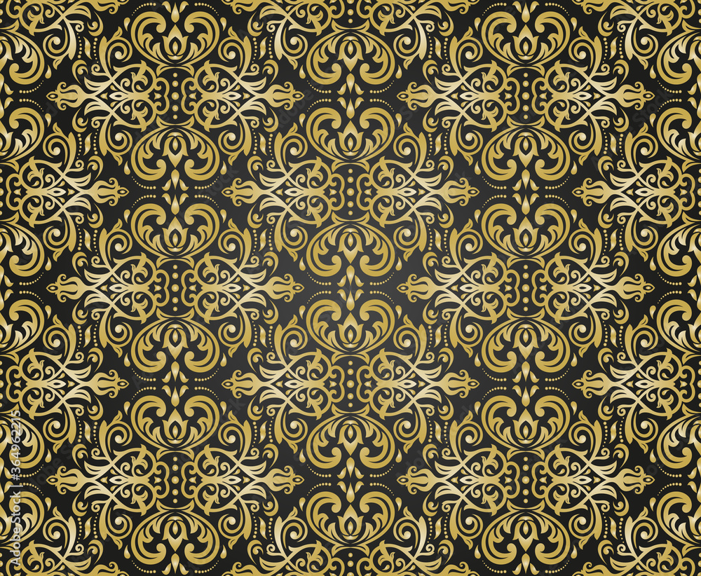 Classic seamless vector pattern. Damask orient ornament. Classic vintage background. Orient black and golden ornament for fabric, wallpaper and packaging