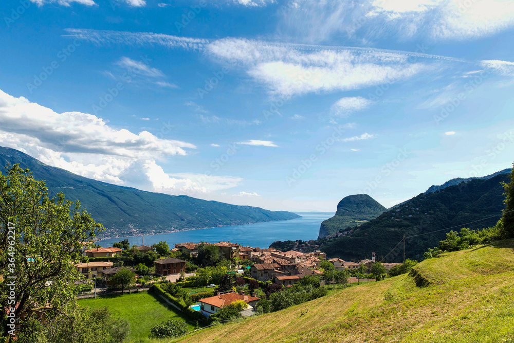 Wonderful view of Lake Garda. Mountain lake in the north of Italy. Small italian town Limone sul Garda.