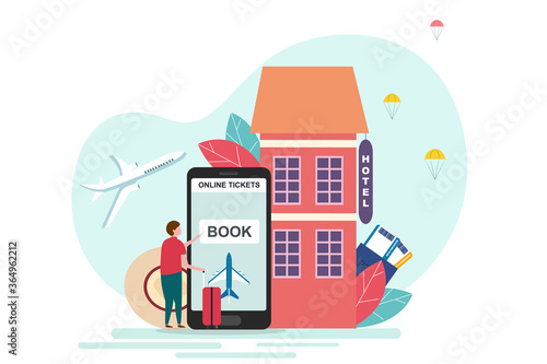 Traveller Guy Booking Tickets On Smartphone On White Background, Illustration
