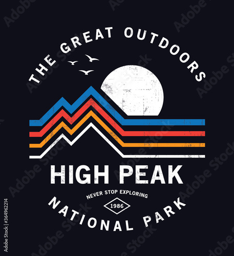 Mountain illustration, outdoor adventure . Vector graphic for t shirt and other uses.