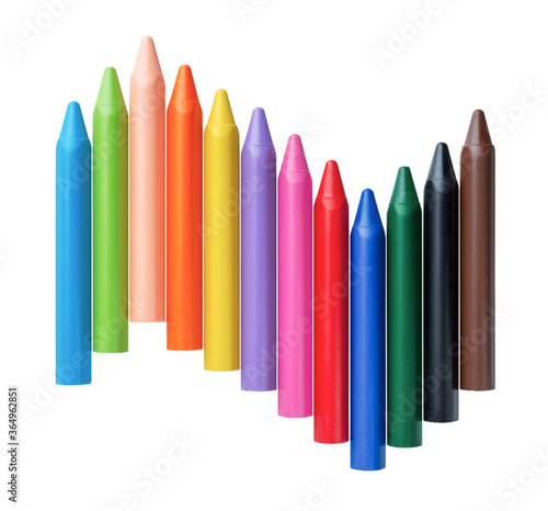 Group of bright multicolor crayons