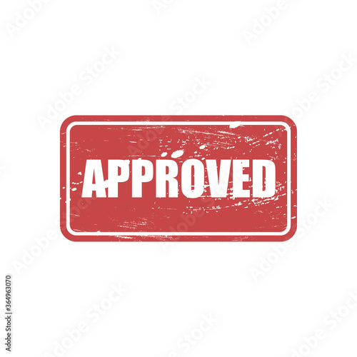 Approved stamp grunge style vector illustration, red approval grungy imprint concept