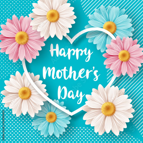 Happy Mothers day background with daisy flowers. Greeting card, invitation or sale banner template