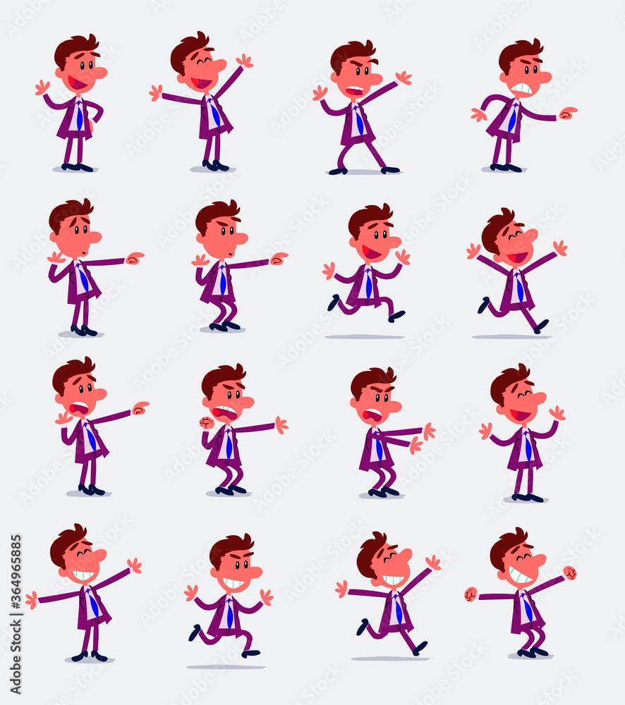 Cartoon character businessman in smart casual style. Set with different postures, attitudes and poses, doing different activities in isolated vector illustrations.
