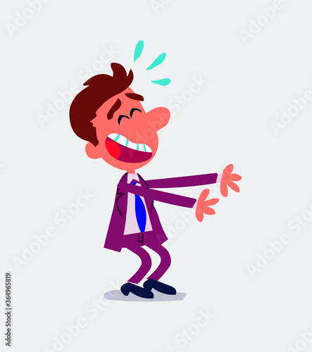 Businessman laughing a lot while showing something