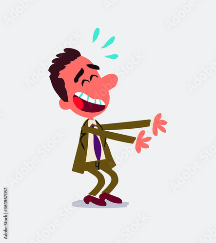 Businessman laughing a lot while showing something