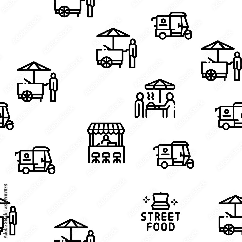 Street Food And Drink Seamless Pattern Vector Thin Line. Illustrations