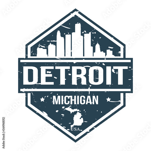 Detroit Michigan Travel Stamp Icon Skyline City Design badge.