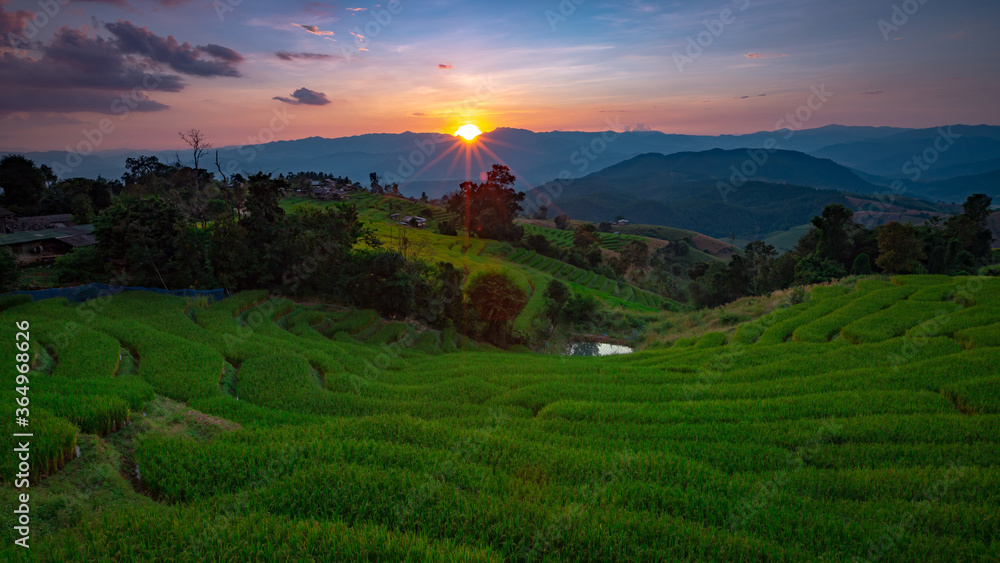 Fototapeta premium Beautiful landscape. Paddy fields at Pa Pong Pieng village, Mae Chaem, Chiang Mai, Thailand.
