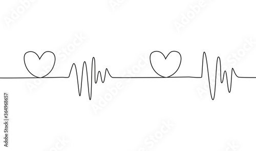 Heart cardiogram continuous one line drawing minimalism design isolated on white