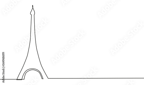 continuous line drawing of the Eiffel Tower in Paris attractions illustration.