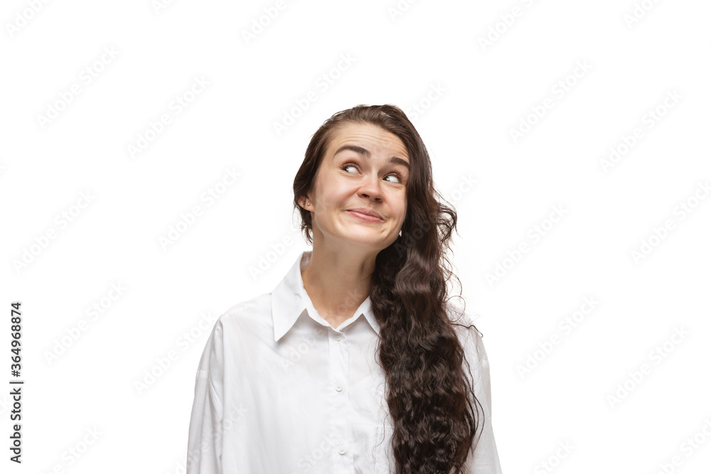 Know what I mean. Young caucasian woman with funny, unusual popular emotions and gestures on white studio background. Human emotions, facial expression, sales, ad concept. Trendy look inspired by Know what I mean. Young caucasian woman with funny, unusual popular emotions and gestures on white studio background. Human emotions, facial expression, sales, ad concept. Trendy look inspired by