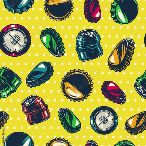 Pattern with curved metal cork and craft beer can