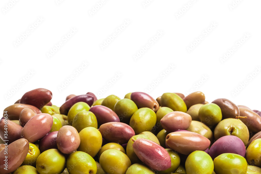 Tasty mix olives background.