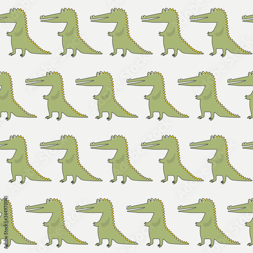 Crocodiles  hand drawn backdrop. Colorful seamless pattern with animals. Decorative cute wallpaper  good for printing. Overlapping background vector. Design illustration